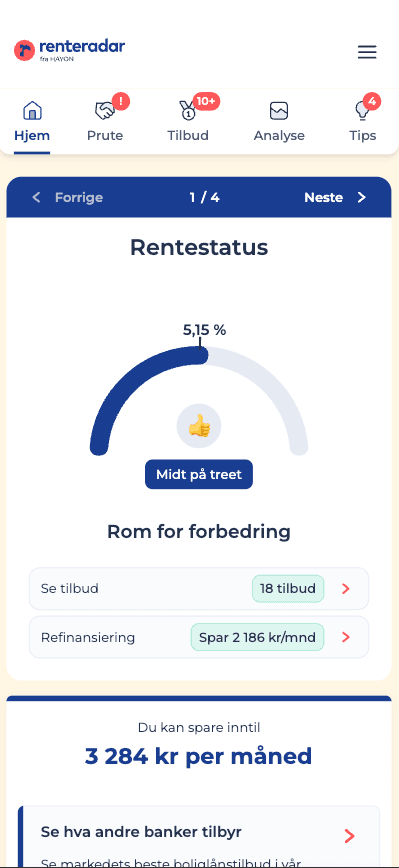 Smarttelefon med skjermbump fra Renteradar