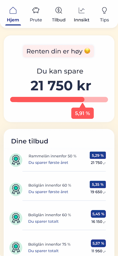 Smarttelefon med skjermbump fra Renteradar